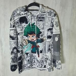 My Hero Academia Hoodie Mens Small White Deku Izuku Midoriya‎ Anime Graphic
